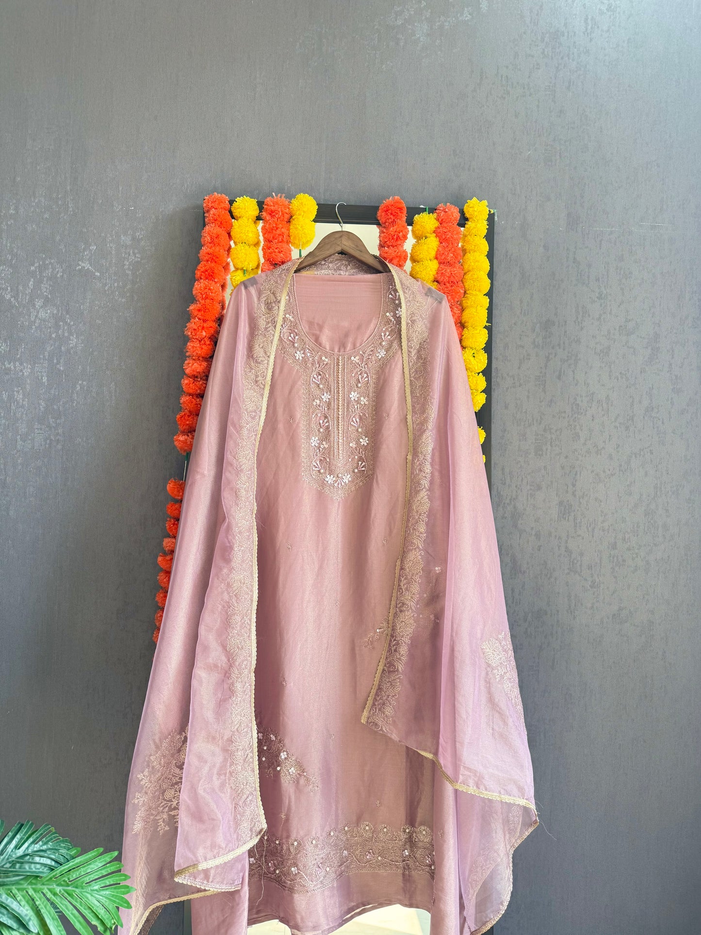Premium tissue silk hand embroidered suit