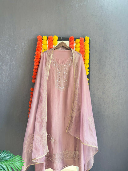 Premium tissue silk hand embroidered suit