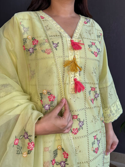 Cotton checked floral designer suit