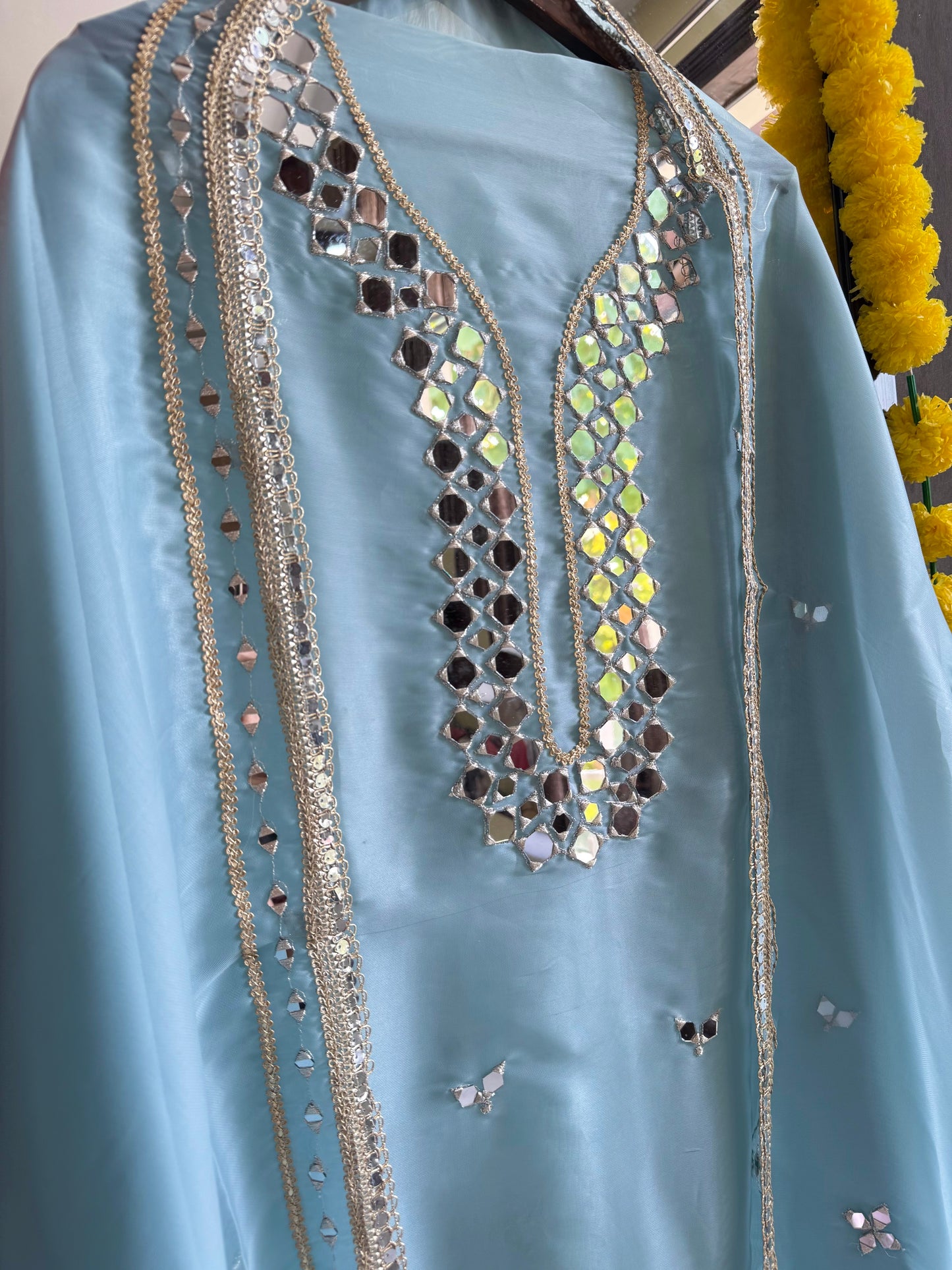 Premium Mirror work organza suit