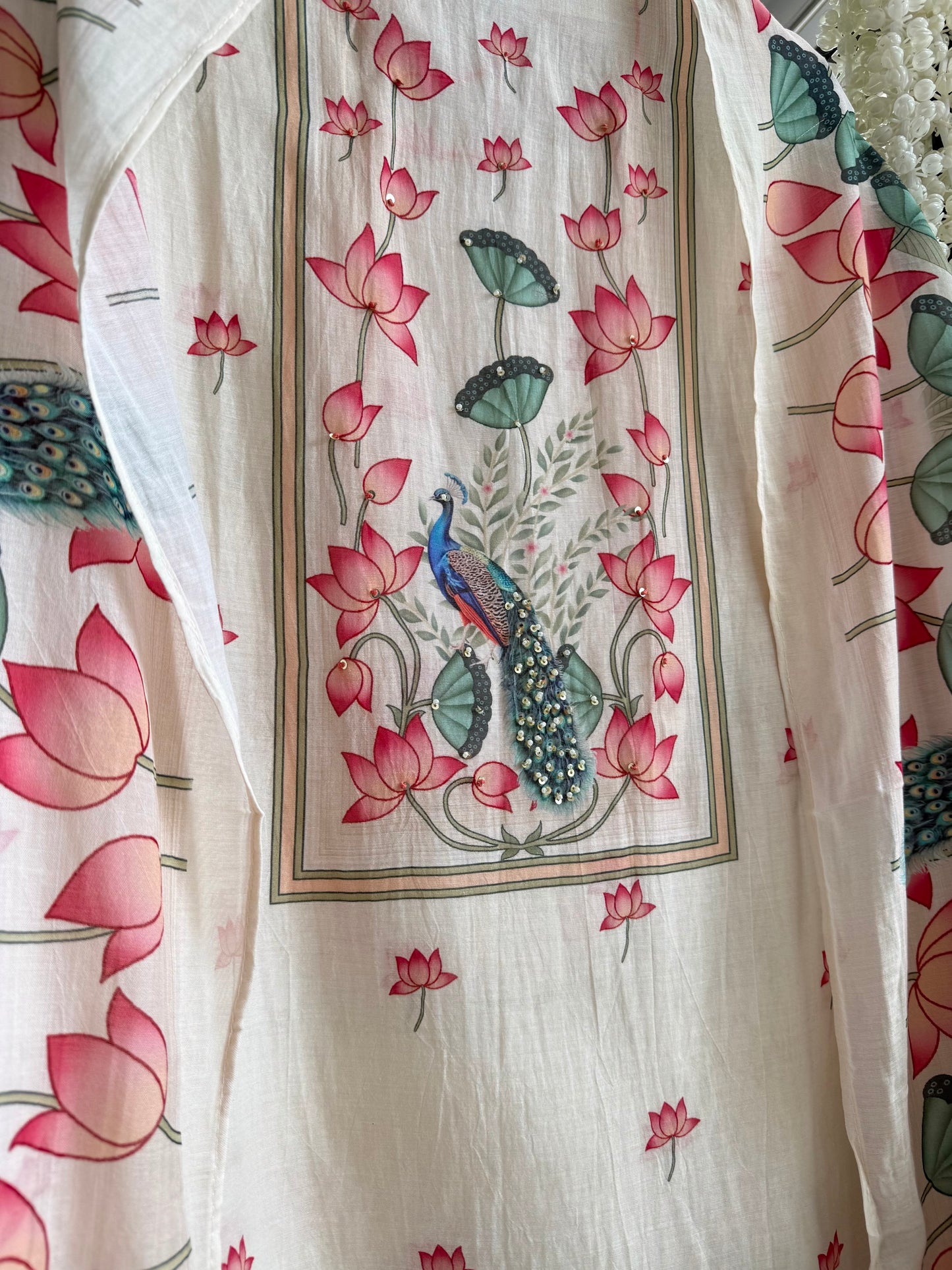 Mulmul cotton deers peacock handwork suit