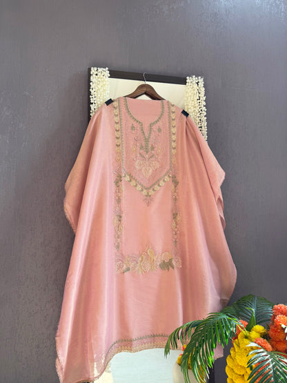 Premium tissue linen silk hand embroidered suit