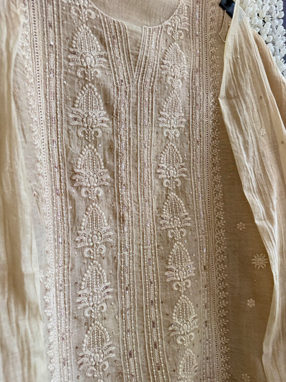 Luxurious Mul chanderi lucknowi handwork suit