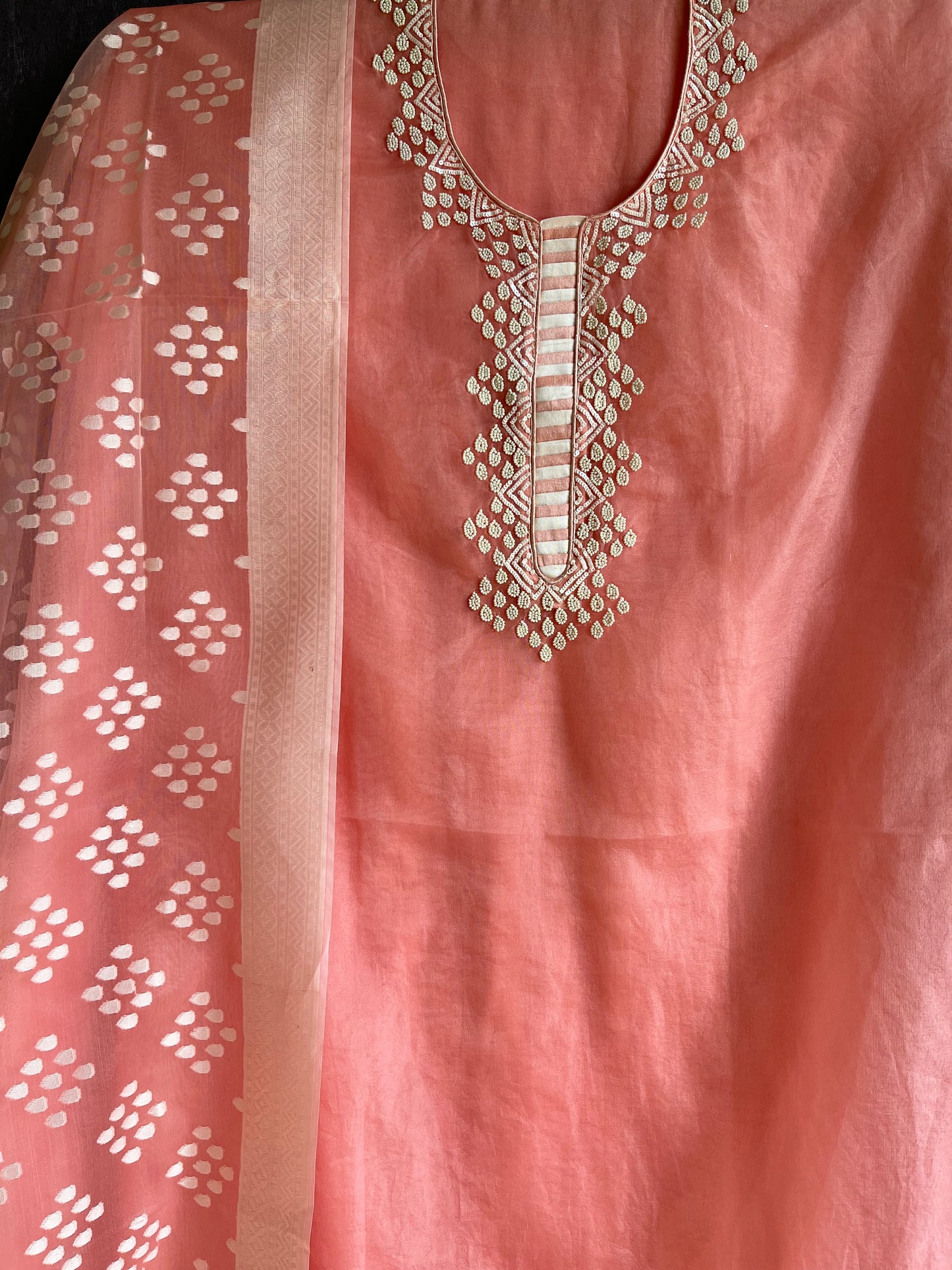 Pearlwork jamdani organza suit