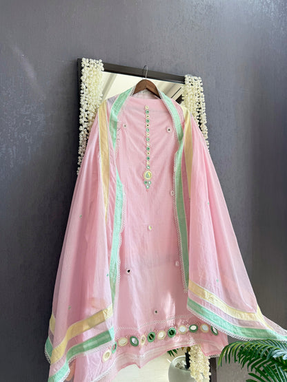 Luxurious Mul chanderi mirrorwork suit