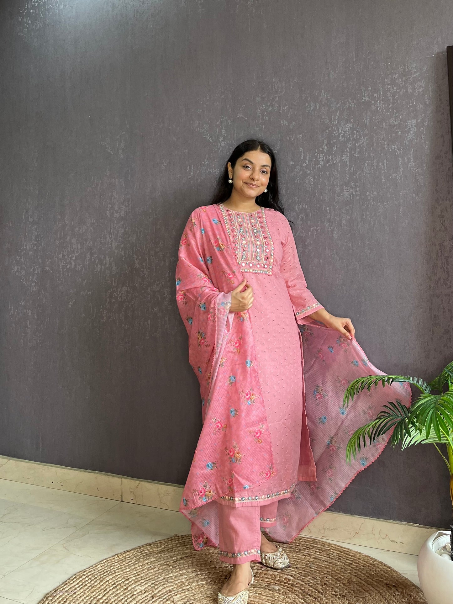 Designer cotton schiffili suit set
