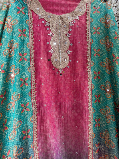 Crush tissue Bandhani ombré suit