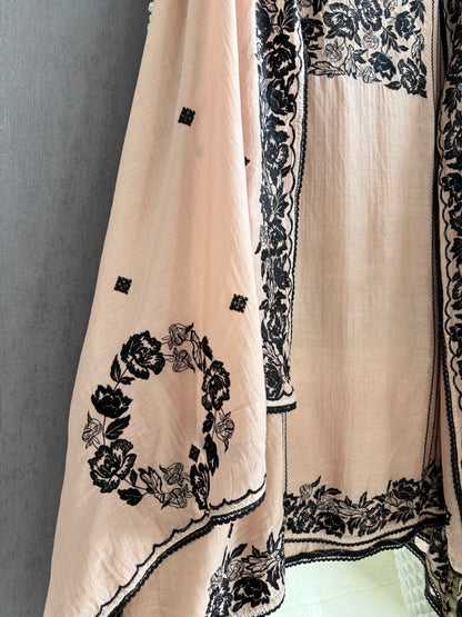 Luxurious Mul chanderi Parsi work florals suit