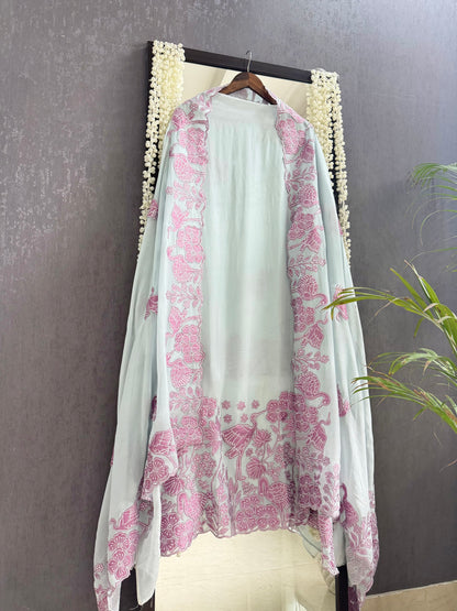Organza appliqué work flamingos suit