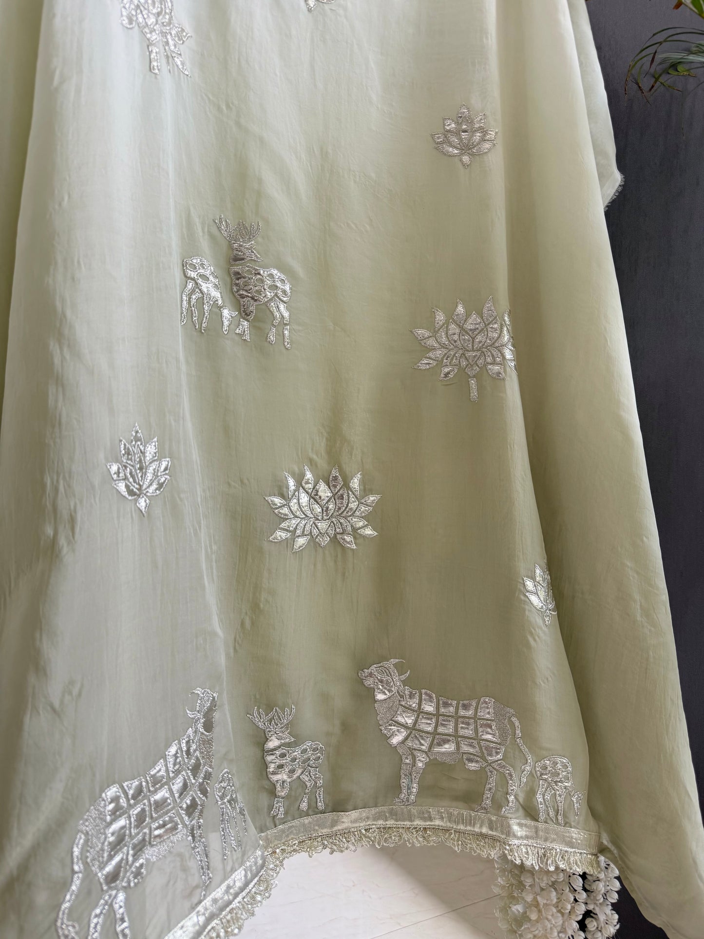 Luxurious organza gota appliqué work suit