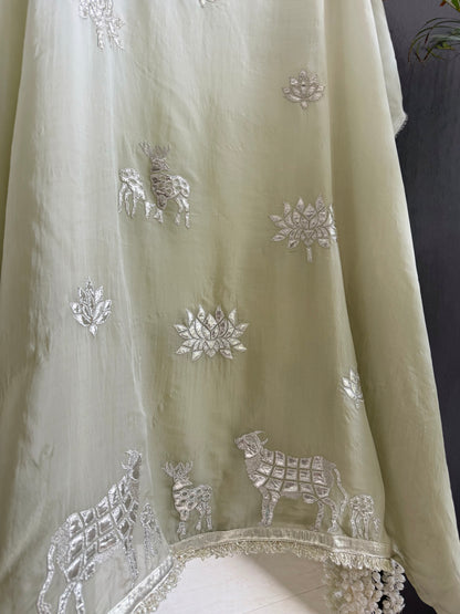 Luxurious organza gota appliqué work suit