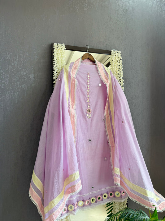 Luxurious Mul chanderi mirrorwork suit