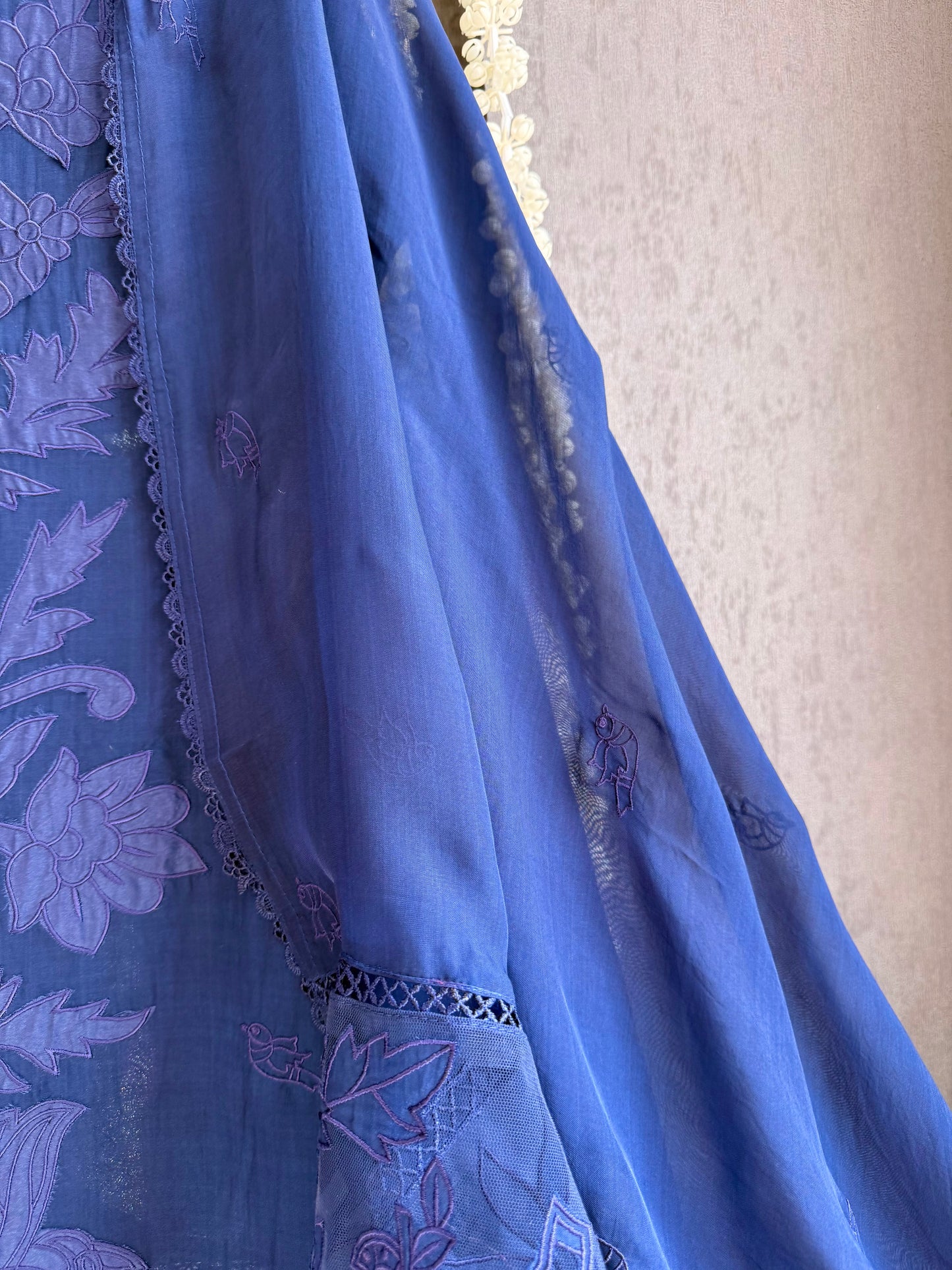 Luxurious organza appliqué work birds suit