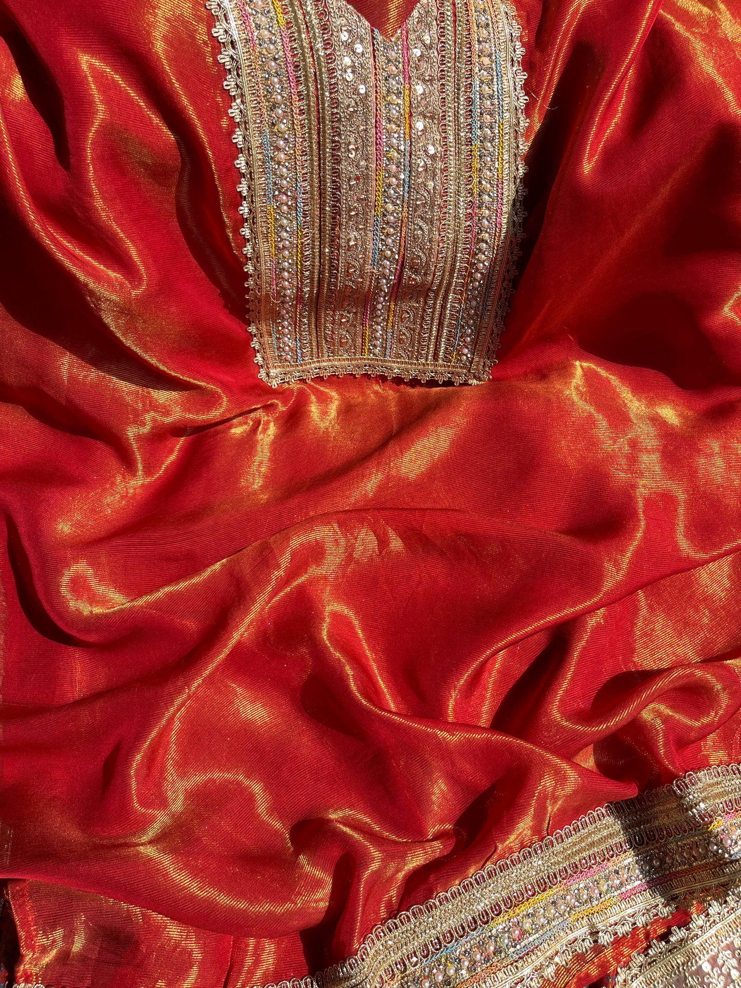 Luxurious zari woven tissue silk suit