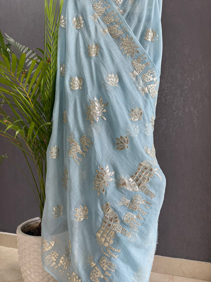 Luxurious~Pure Mul Chanderi Gota Appliqué saree