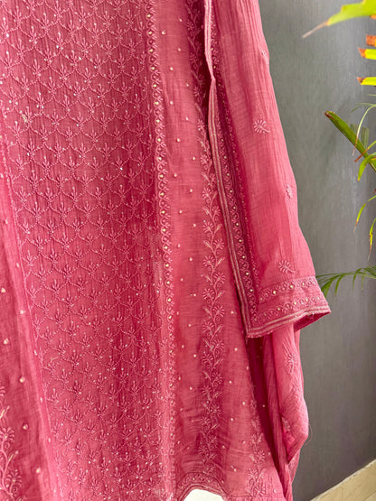 Luxurious Mul chanderi lucknowi handwork suit