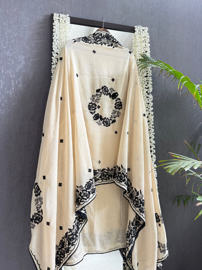 Luxurious Mul chanderi Parsi work florals suit
