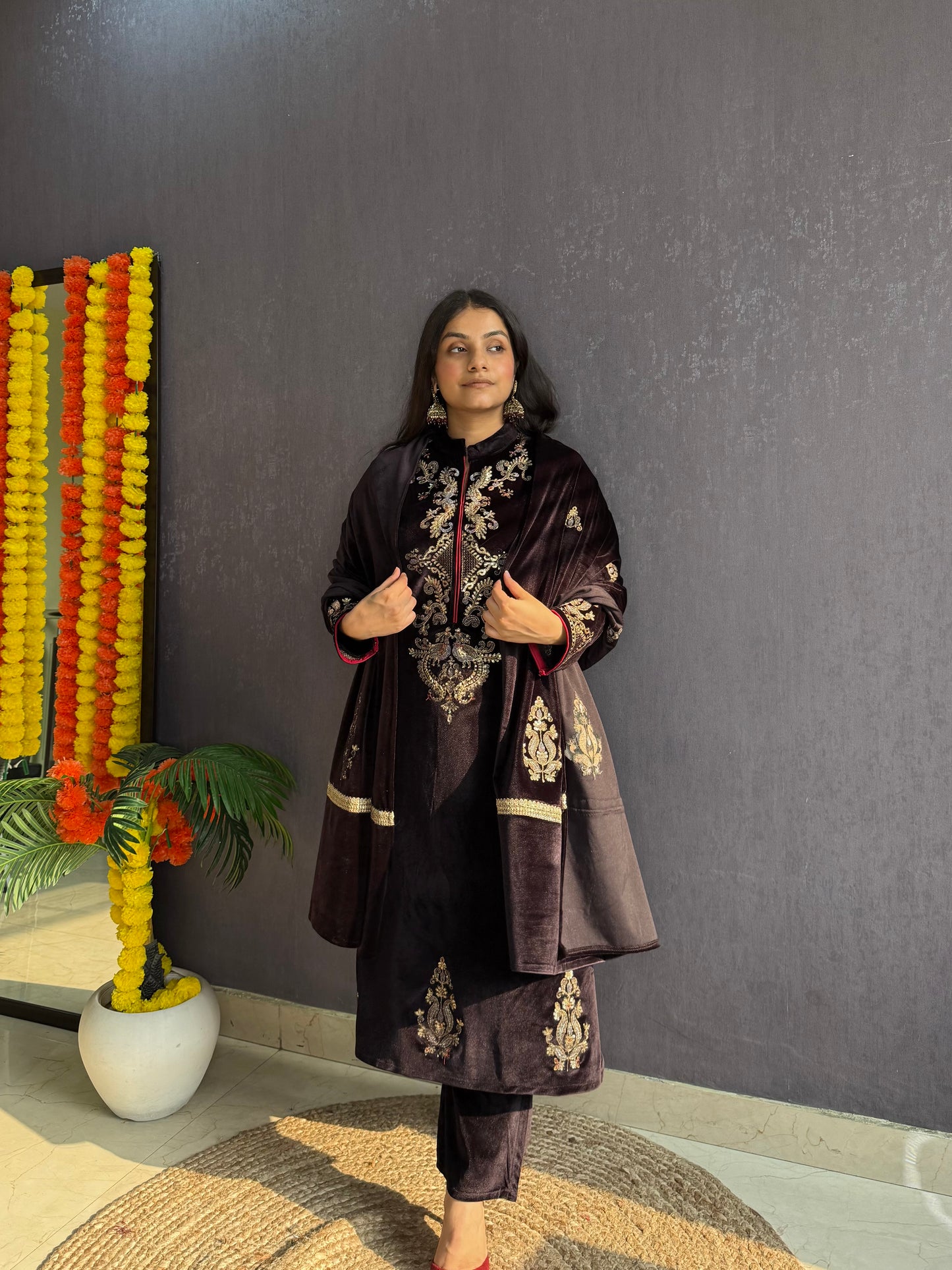 Velvet Handwork Shawl set