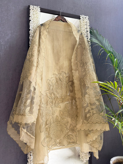 Crush tissue monochromatic appliqué suit