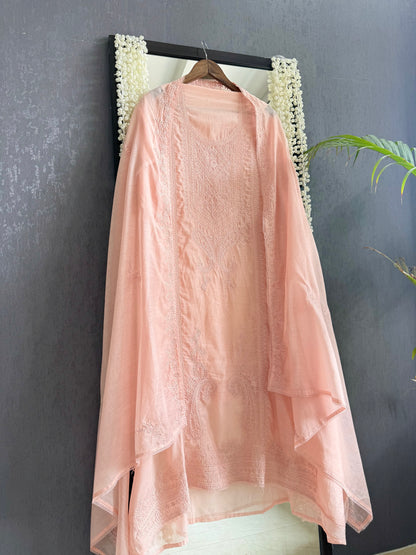 Luxurious Mul chanderi monochromatic thread work suit