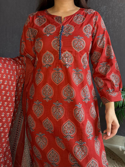 Pure cotton anaar ajrakh print suit set