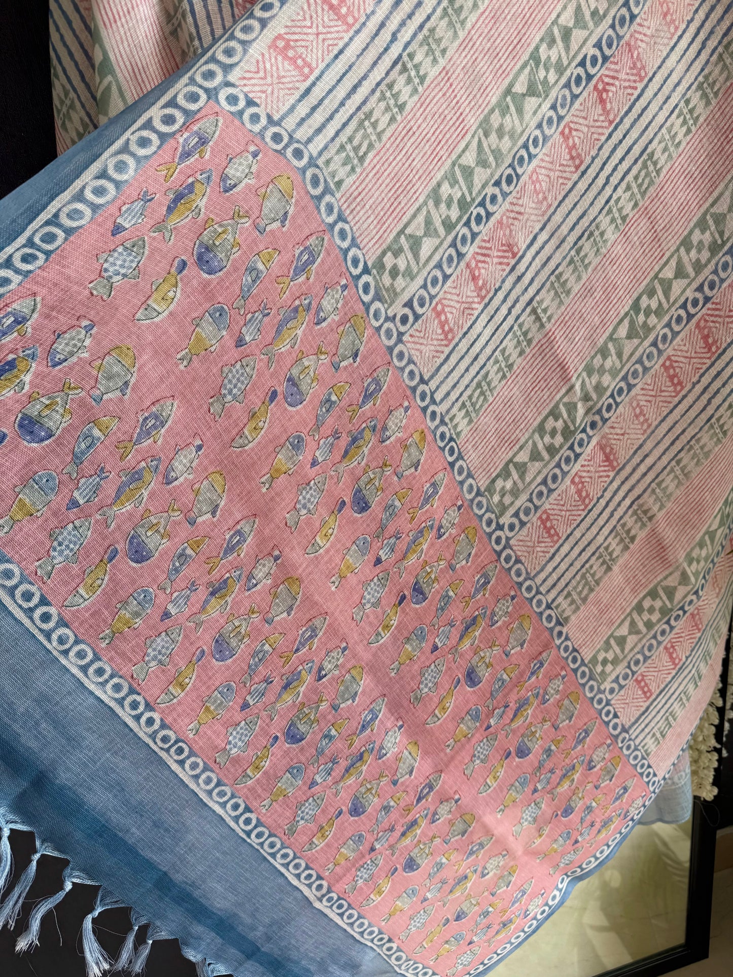 Linen fishes kantha work suit