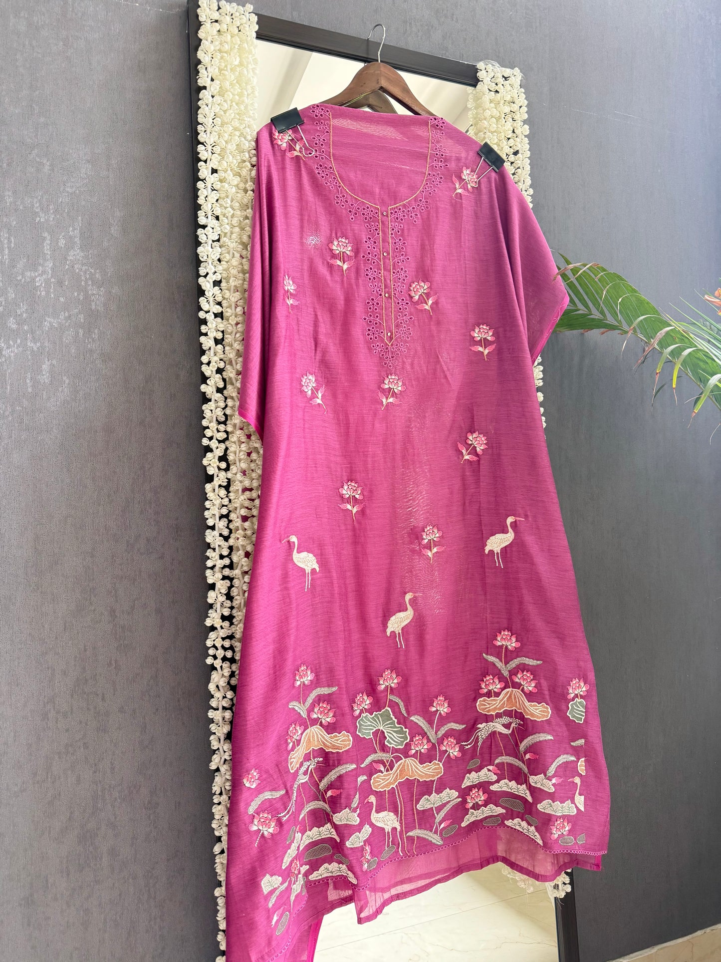 Luxurious Mul chanderi flamingos suit