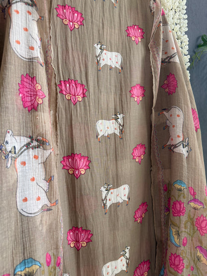 Mulmul cotton pichwai suit