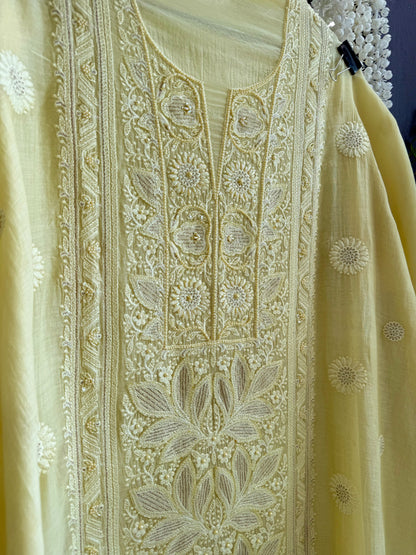 Luxurious Mul chanderi lucknowi handwork suit
