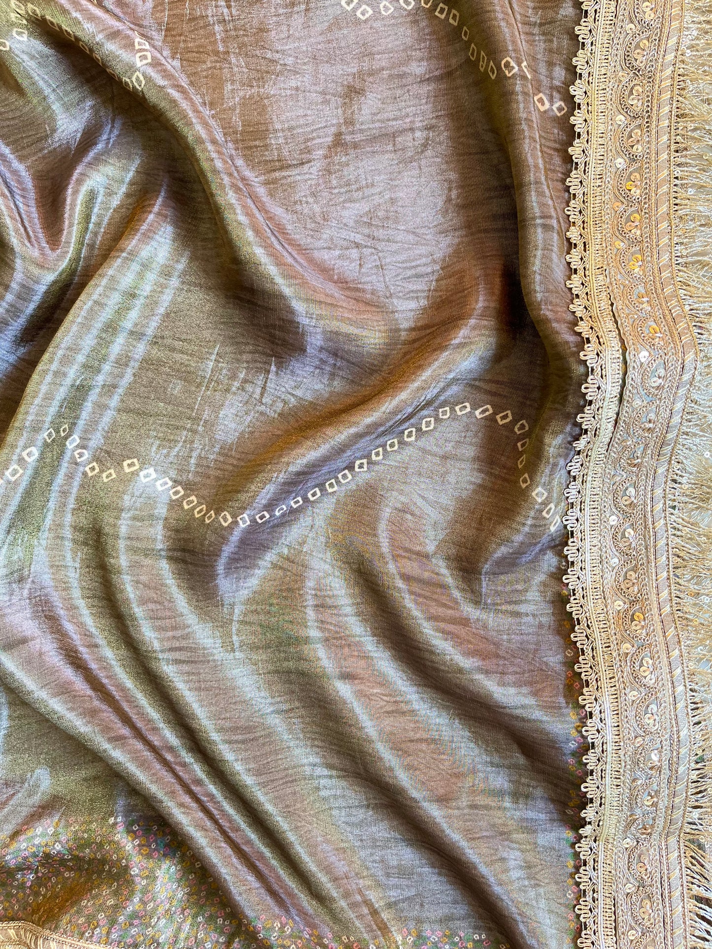 Luxurious zari woven tissue silk suit