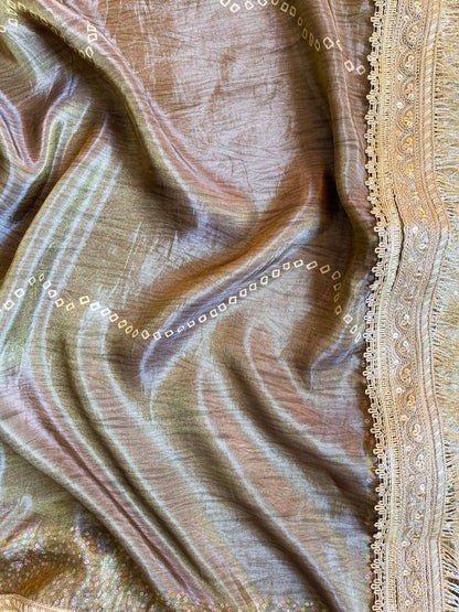 Luxurious zari woven tissue silk suit