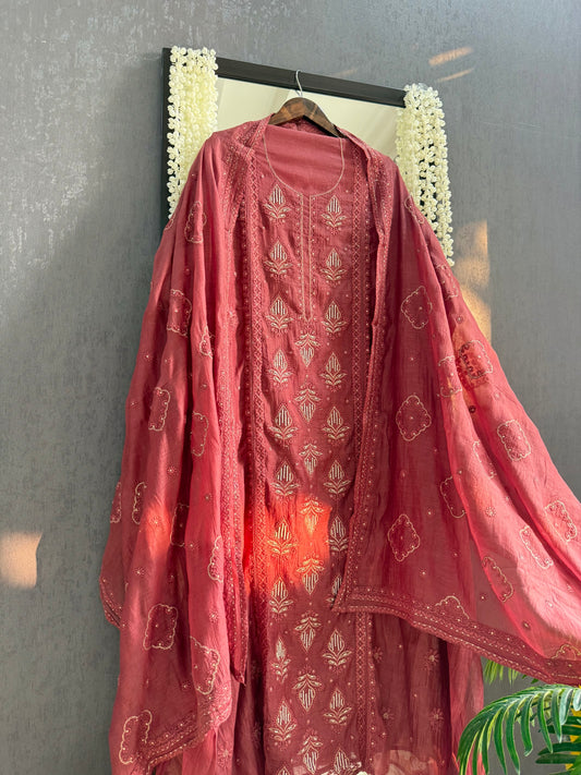 Luxurious Mul chanderi lucknowi handwork suit
