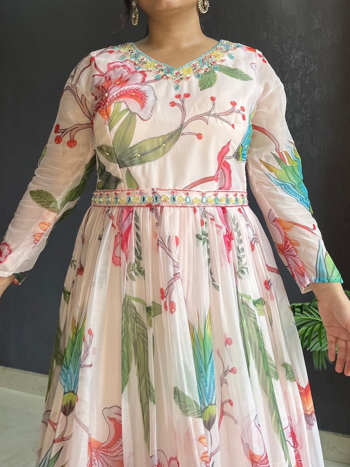 Floral handwork Anarkali dress