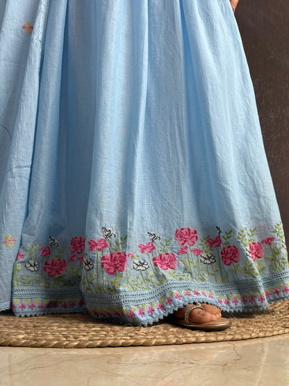 Mal cotton roses embroidered french knot Anarkali