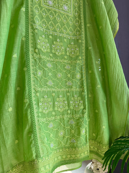 Luxurious Mul chanderi lucknowi handwork suit