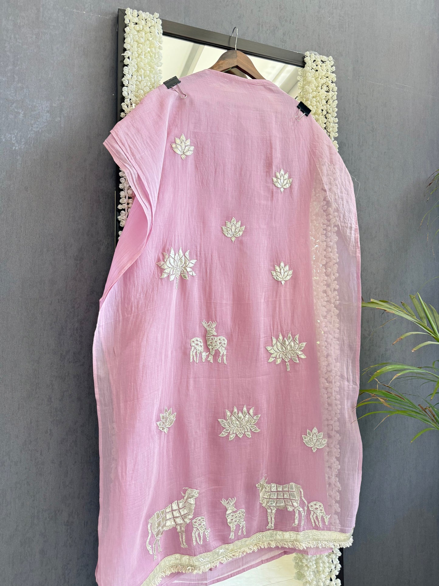 Luxurious Mul chanderi gota appliqué work suit