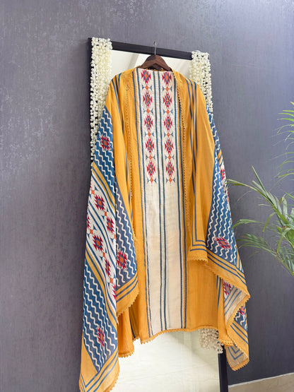 Mulmul cotton ikkat suit