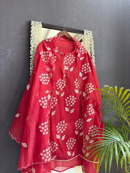 Luxurious Mul chanderi appliqué work suit