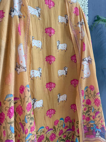 Mulmul cotton pichwai suit