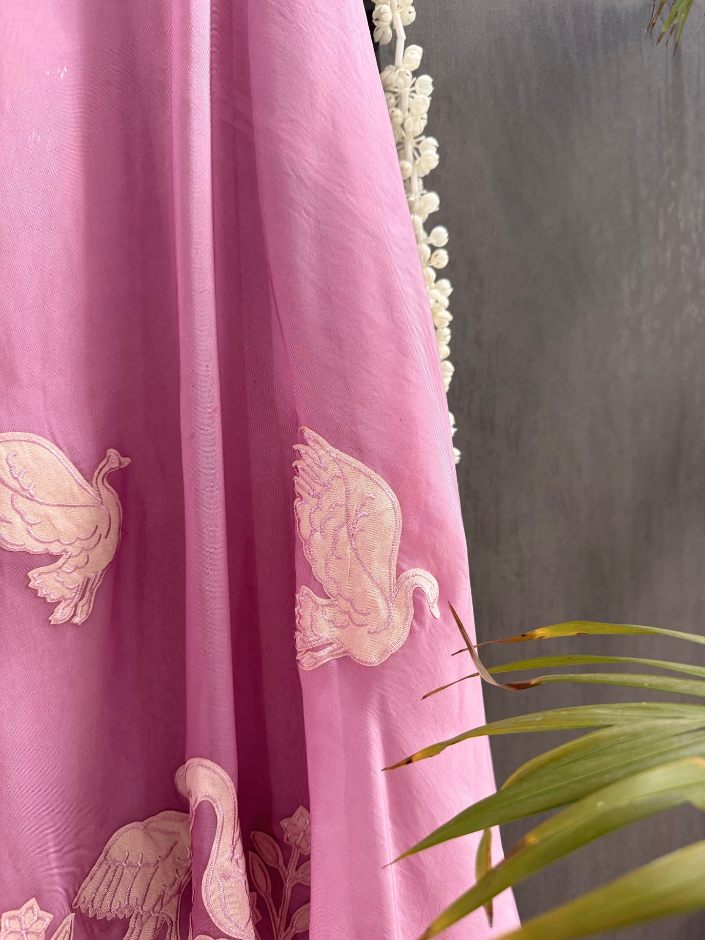 Organza appliqué work flamingos suit