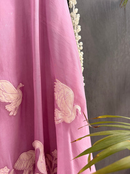 Organza appliqué work flamingos suit