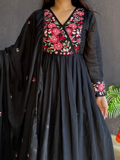 Mal cotton roses embroidered Anarkali