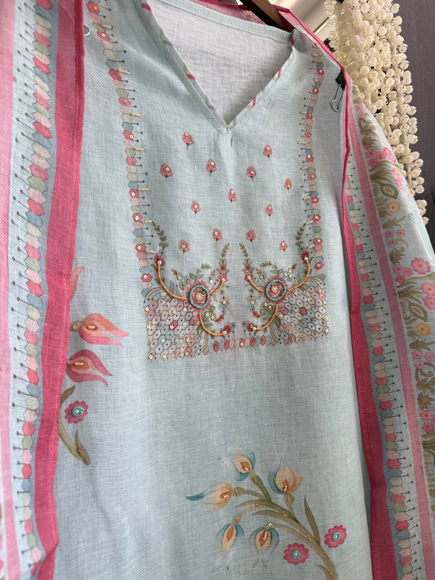 Linen handwork floral suit