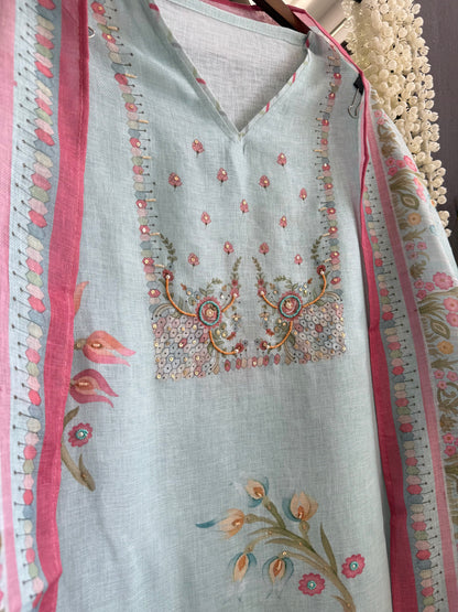 Linen handwork floral suit