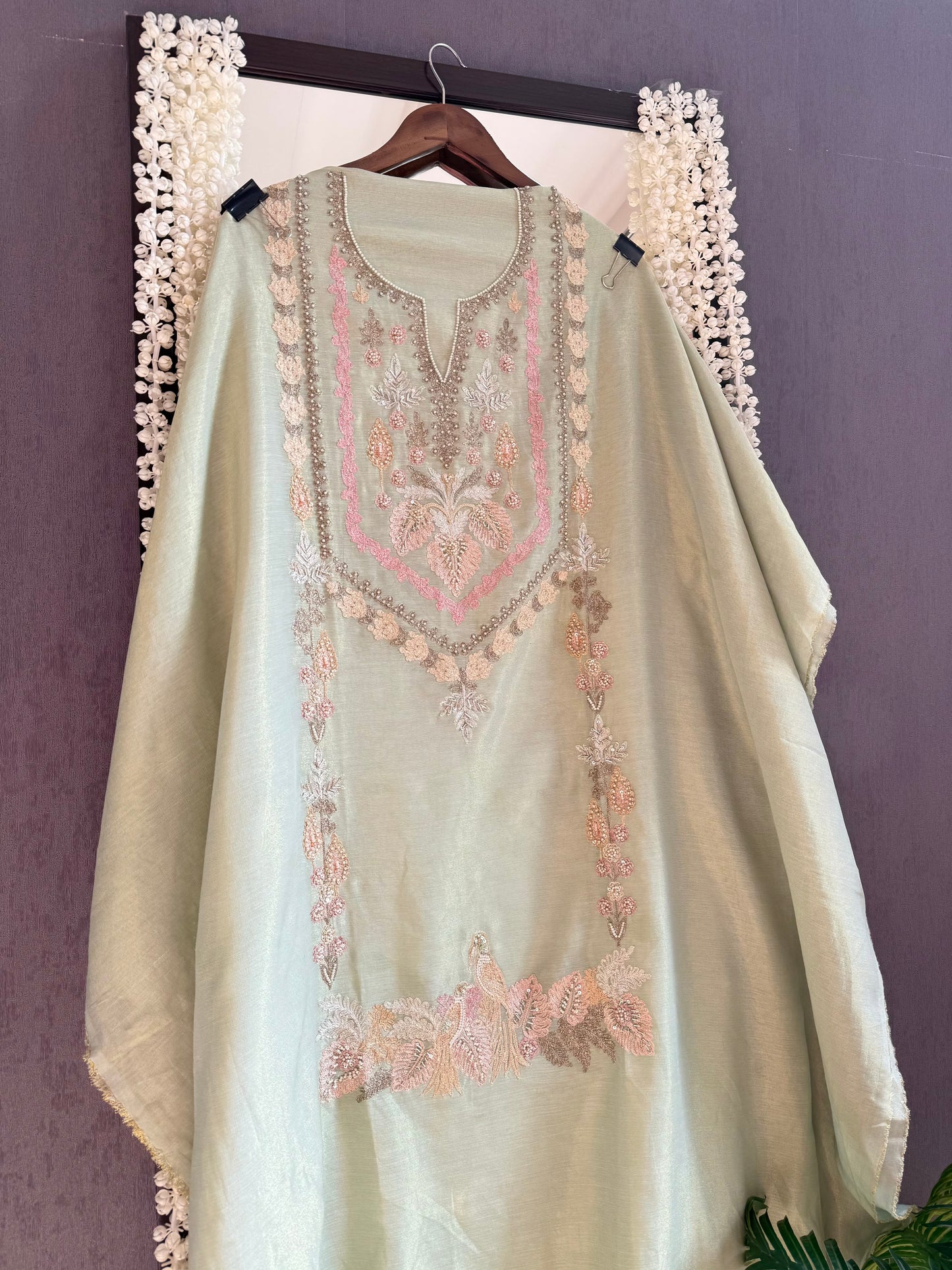 Premium tissue linen silk hand embroidered suit