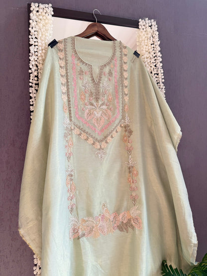 Premium tissue linen silk hand embroidered suit