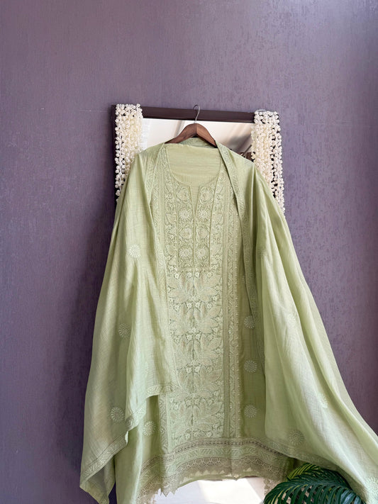 Luxurious Mul chanderi lucknowi handwork suit