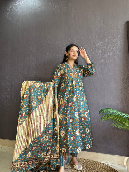 Mulmul cotton printed suit