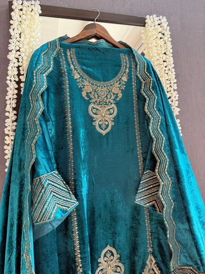 Velvet Marori Aari work Anarkali suit