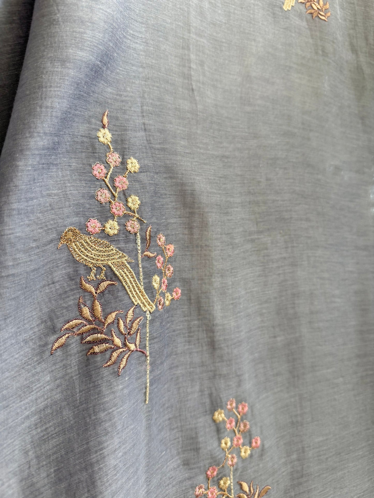 Luxurious Mul chanderi schiffili peacock suit
